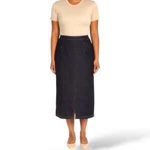 MARCONA Cotton Blend Chambray Maxi Pencil Skirt Front Reversable Zipper Sz 16